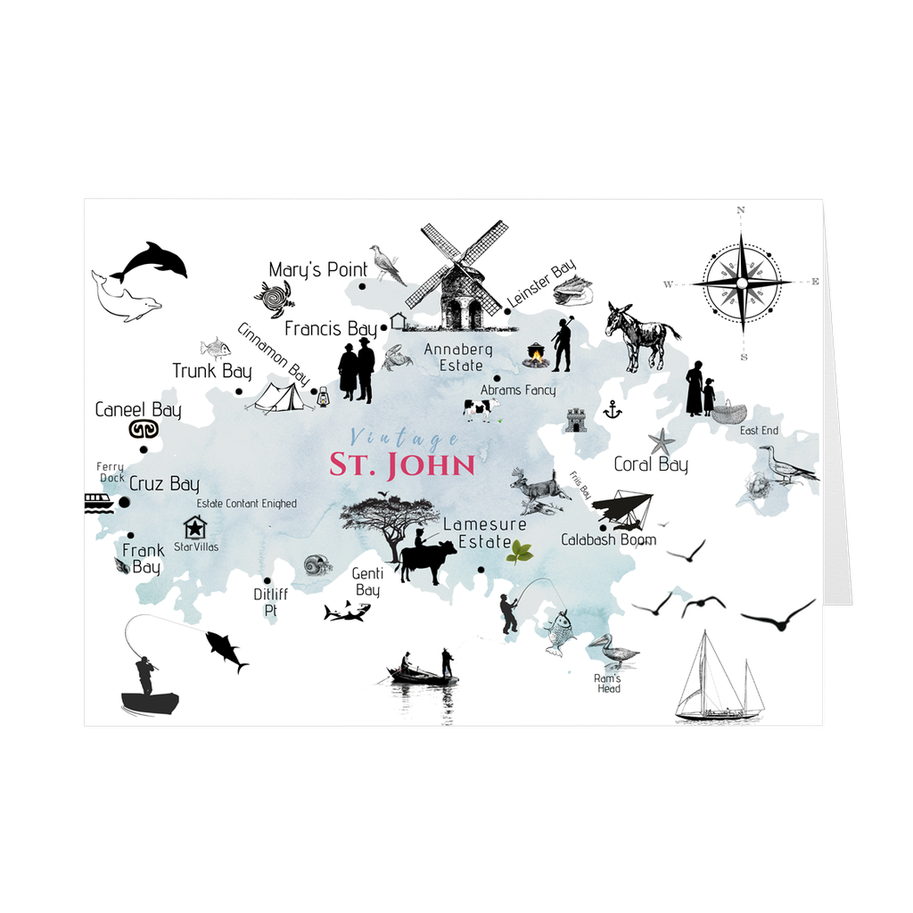 Vintage St. John Map Folded Notecard - Vintage Virgin Islands