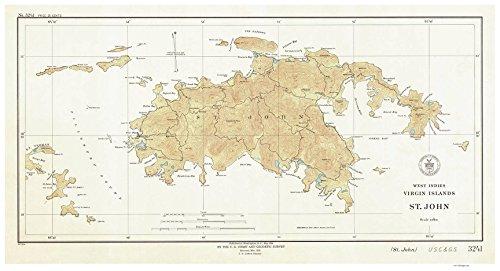 Saint John - 1934 Virgin Islands Topographical Map Reprint - Atlantic Harbors 3241 - Vintage Virgin Islands