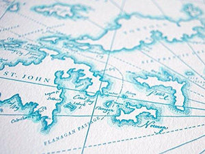 Virgin Islands, Letterpress Map Unframed Print - Vintage Virgin Islands