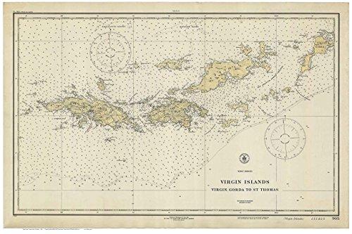Virgin Gorda to St Thomas 1921 - Nautical Map Virgin Islands Reprint - AC Harbors Custom 905 - Vintage Virgin Islands