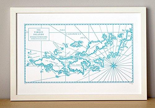 Virgin Islands, Letterpress Map Unframed Print - Vintage Virgin Islands