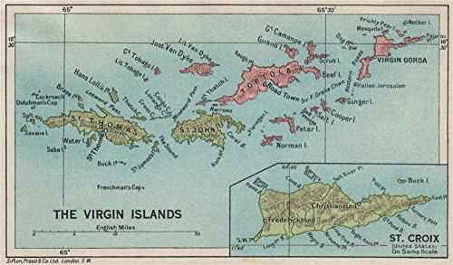BRITISH/US VIRGIN ISLANDS Tortola Virgin Gorda St Croix St Thomas/John - 1927 - old map - antique map - vintage map - printed maps of Caribbean - Vintage Virgin Islands